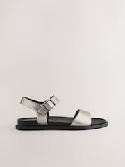 Pewter/Silver Flexi Comfort Round Toe Footbed Buckle Detail Sandals - Image 8 of 10