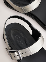 Pewter/Silver Flexi Comfort Round Toe Footbed Buckle Detail Sandals - Image 9 of 10