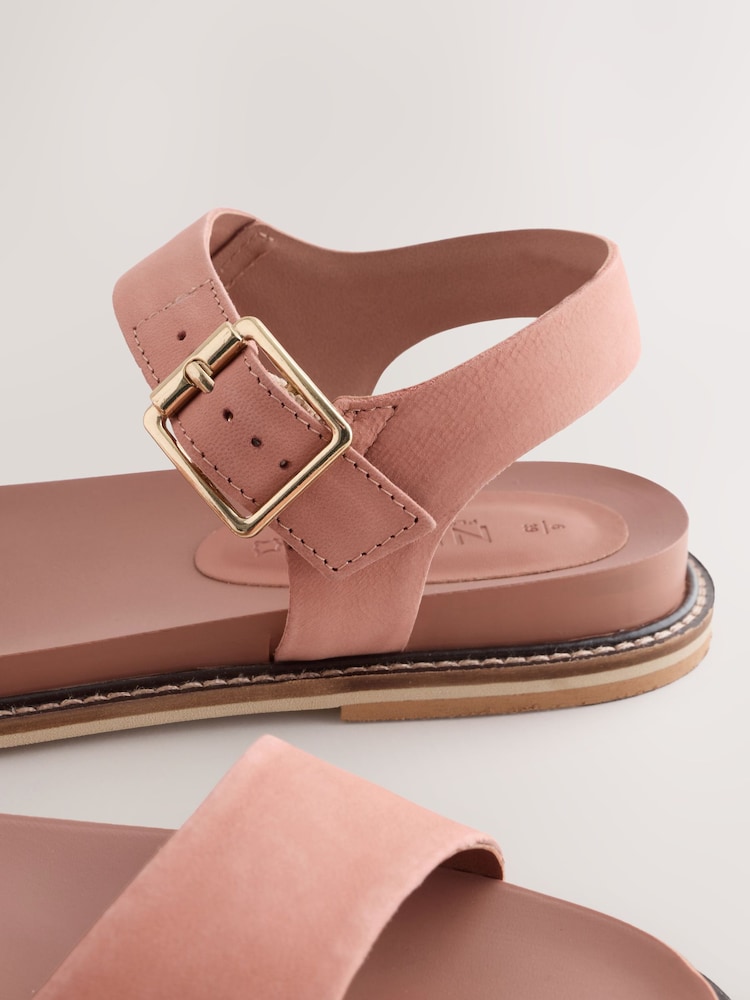 Blush Pink Flexi Comfort Round Toe Footbed Buckle Detail Sandals - Image 6 of 6