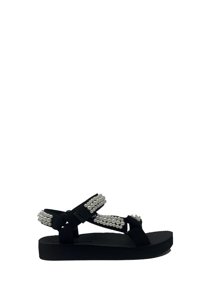 Arizona Love Black Trekky Sandals With Mini Pearls - Image 1 of 2