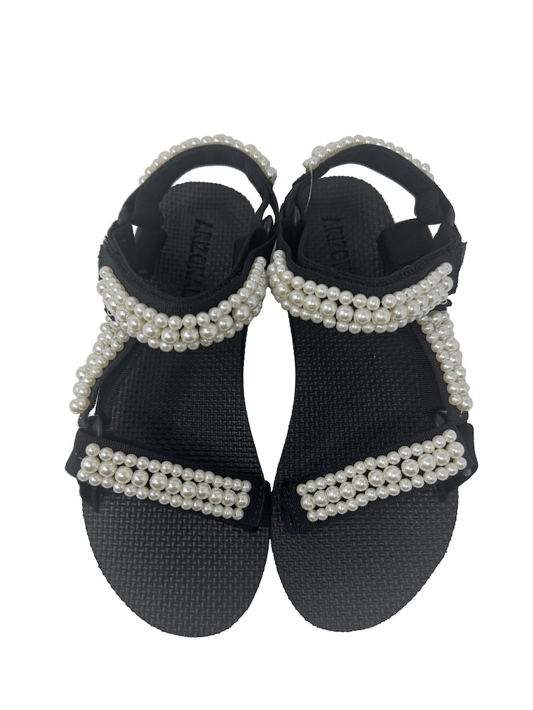 Arizona Love Black Trekky Sandals With Mini Pearls - Image 2 of 2