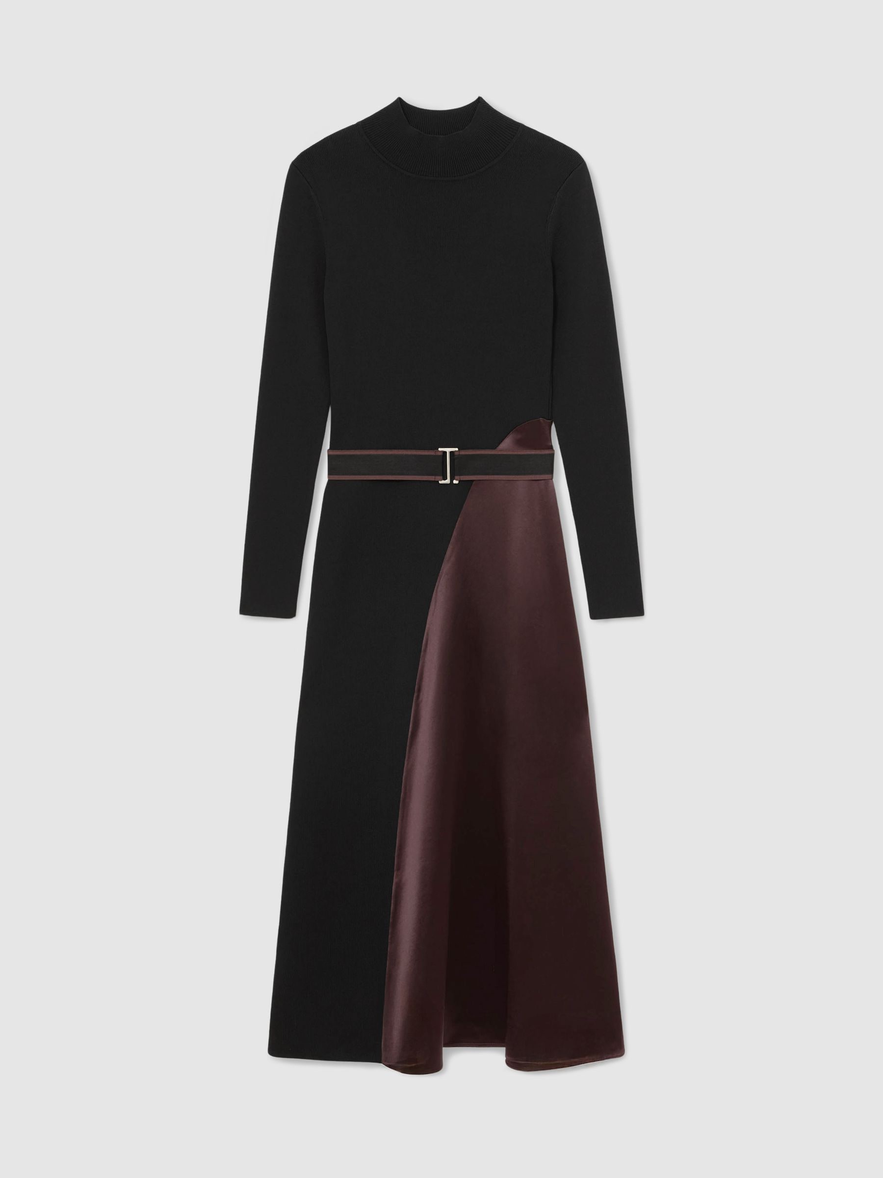 Buy Reiss Black/Burgundy Misty Colour-Block Knitted Midi Dress