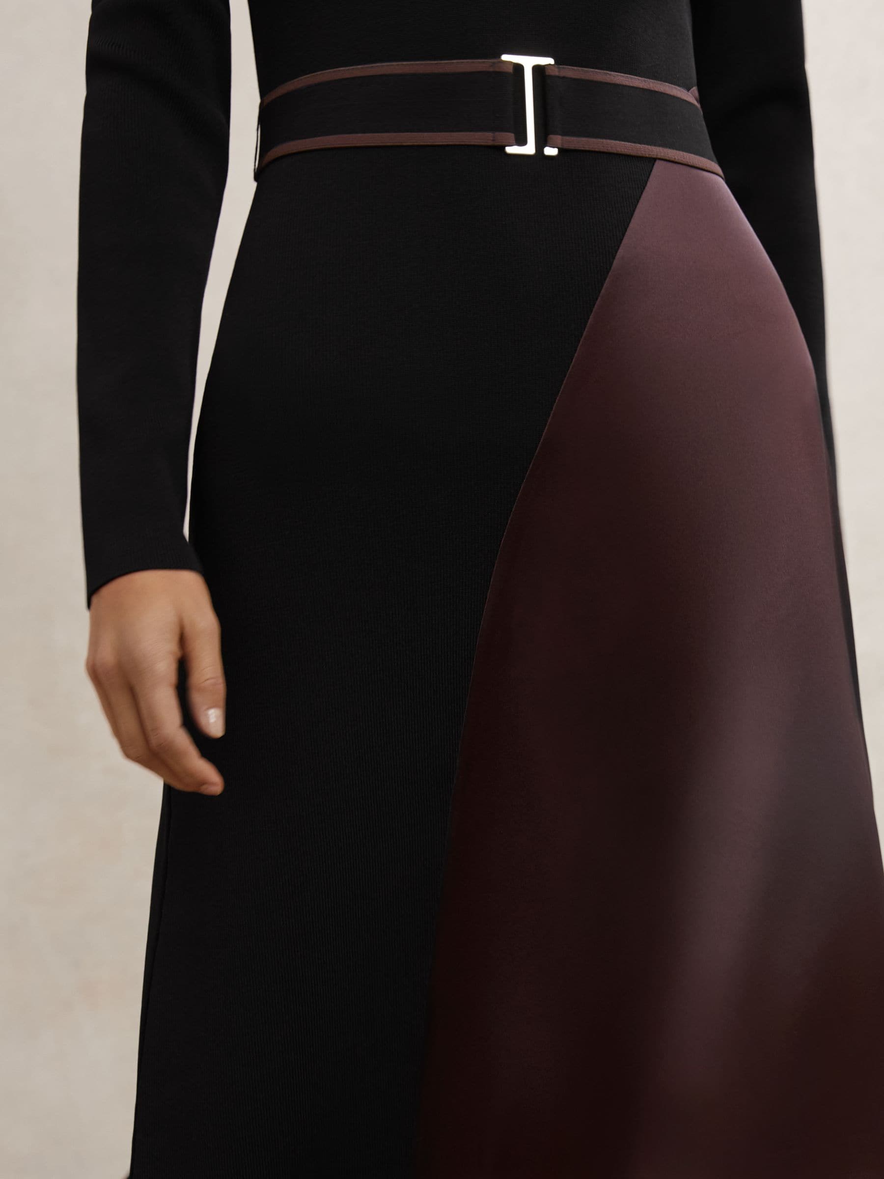 Buy Reiss Black/Burgundy Misty Colour-Block Knitted Midi Dress