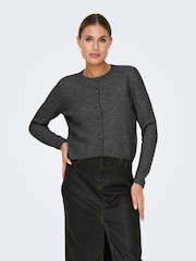 JDY Grey Knitted Button Down Short Cardigan - Image 1 of 4