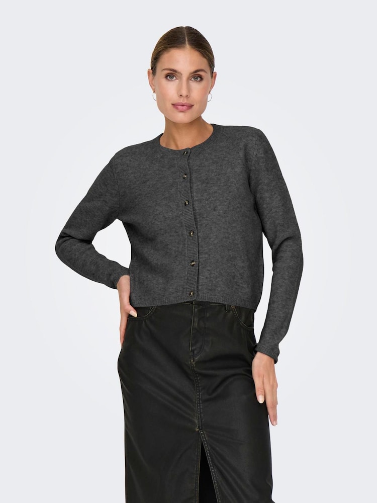 JDY Grey Knitted Button Down Short Cardigan - Image 1 of 4