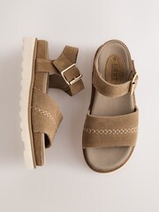 Tan Brown Forever Comfort® Round Toe Leather Chunky Flat Form Sandals - Image 1 of 5