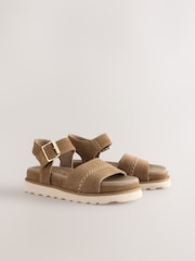 Tan Brown Forever Comfort® Round Toe Leather Chunky Flat Form Sandals - Image 2 of 5