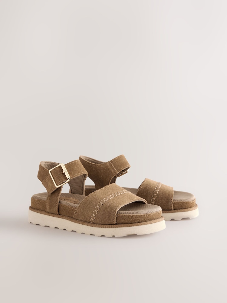 Tan Brown Forever Comfort® Round Toe Leather Chunky Flat Form Sandals - Image 2 of 5