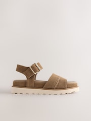 Tan Brown Forever Comfort® Round Toe Leather Chunky Flat Form Sandals - Image 3 of 5