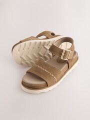 Tan Brown Forever Comfort® Round Toe Leather Chunky Flat Form Sandals - Image 4 of 5
