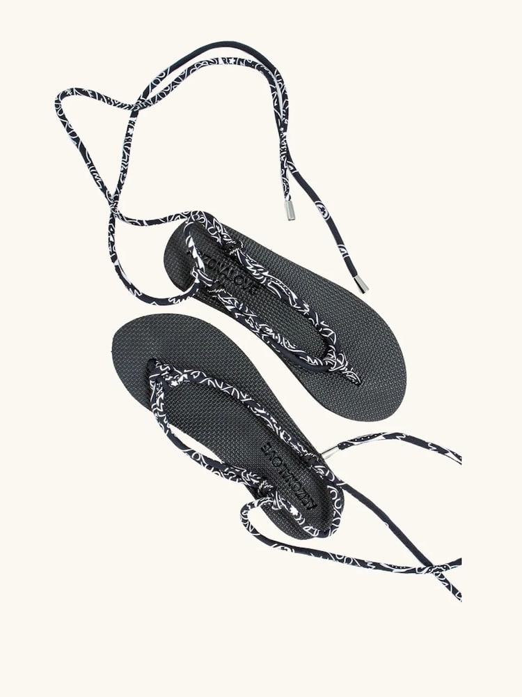 Arizona Love Black Trekky Toe Post Sandals With Black Bandana Cord - Image 2 of 2