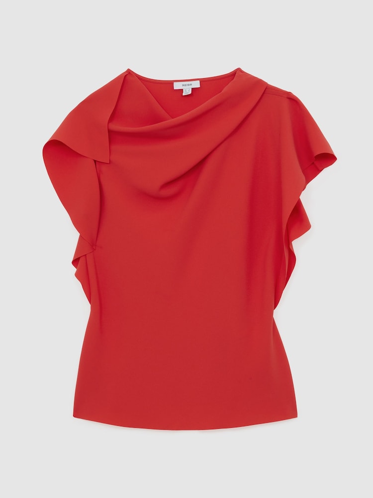 Reiss Orange Natalie Asymmetric Drape-Neck Top - Image 2 of 6 Reiss Orange Natalie Asymmetric Drape-Neck Top - Image 2 of 6