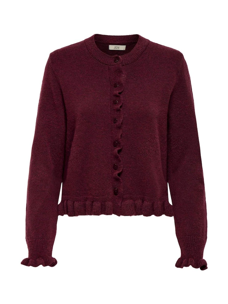 JDY Red Long Sleeve Frill Detail Cardigan - Image 1 of 2