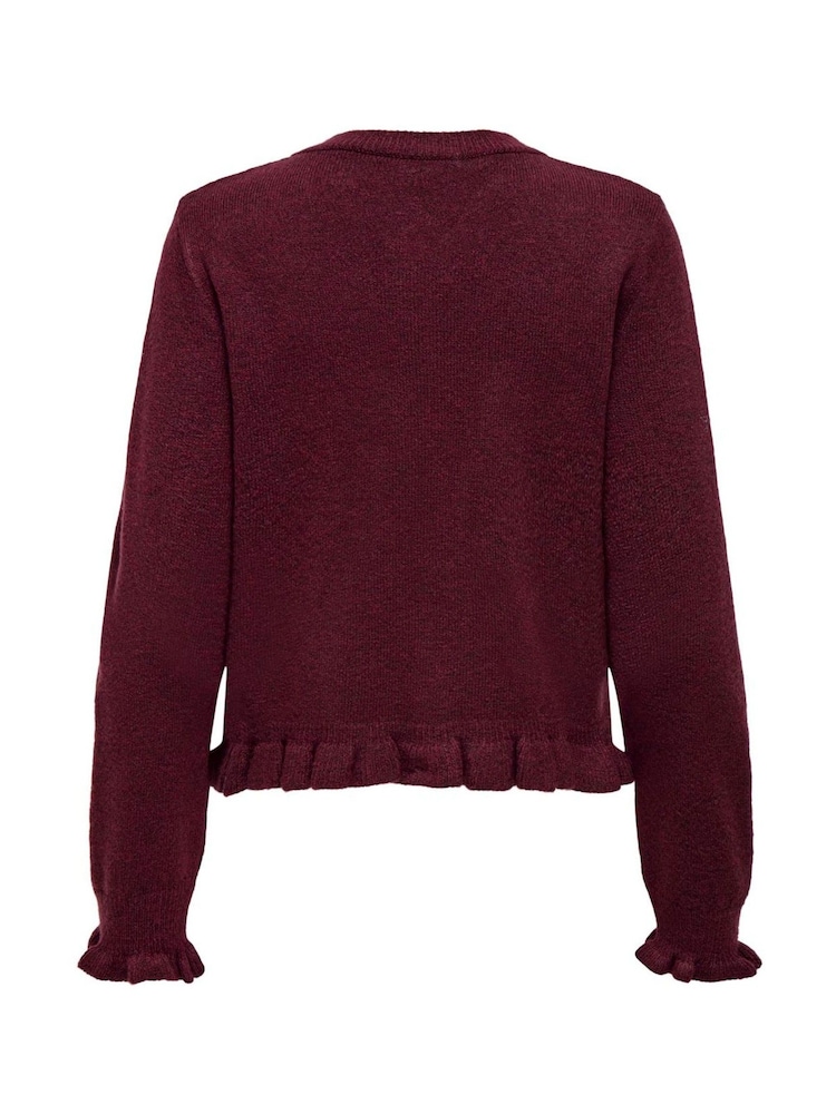 JDY Red Long Sleeve Frill Detail Cardigan - Image 2 of 2