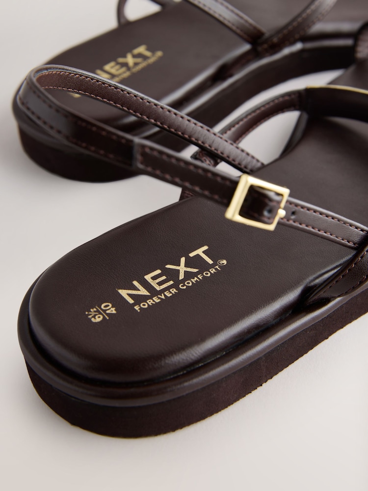 بني - Forever Comfort® Square Toe Metal Trim Flatform Sandals - صورة 5 من 5