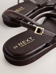 Chocolate Brown Forever Comfort® Square Toe Metal Trim Flatform Sandals - Image 9 of 10