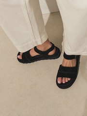 Black Forever Comfort® Round Toe Leather Chunky Flat Form Sandals - Image 1 of 5