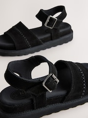 Black Forever Comfort® Round Toe Leather Chunky Flat Form Sandals - Image 10 of 10
