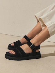 Black Forever Comfort® Round Toe Leather Chunky Flat Form Sandals - Image 3 of 5