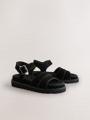 Black Forever Comfort® Round Toe Leather Chunky Flat Form Sandals - Image 7 of 10