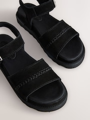 Black Forever Comfort® Round Toe Leather Chunky Flat Form Sandals - Image 9 of 10