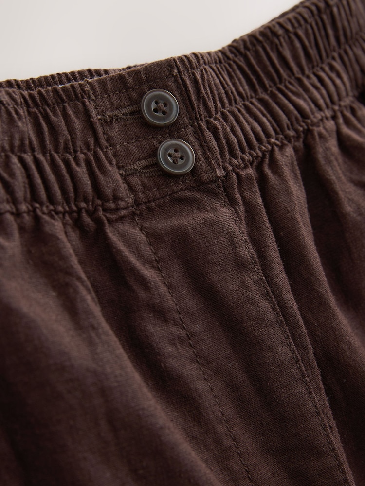 Chocolate Brown Stretch Linen Blend Knee Shorts - Image 3 of 3