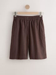 Czekoladowy brąz - Stretch Linen Blend Knee Shorts - Obraz 5 z 7