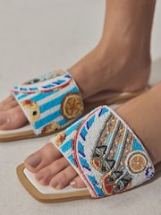 White Forever Comfort® Beaded Square Toe Mules - Image 4 of 5