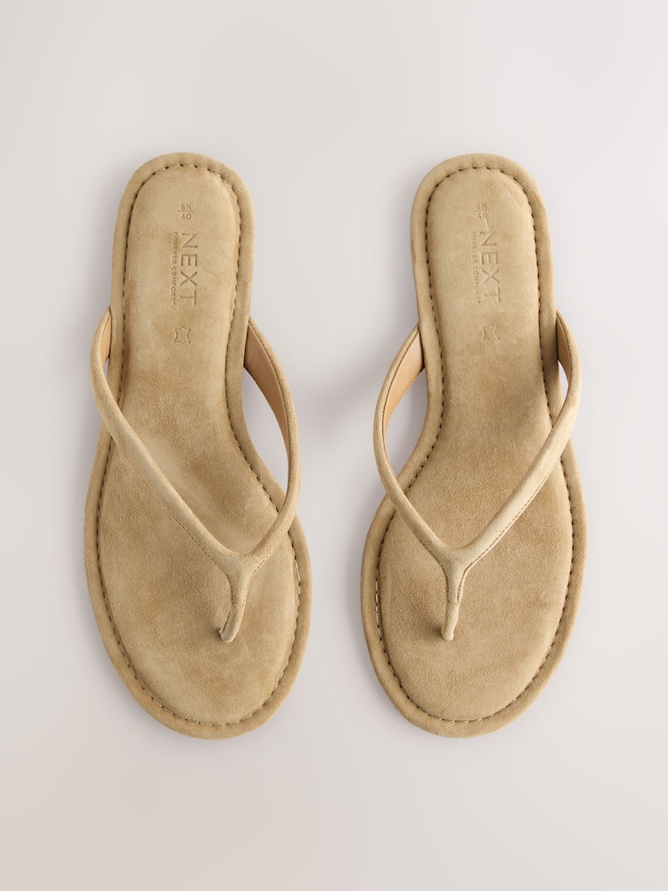 Tan Brown Suede Standard/Wide Fit Forever Comfort® Round Toe Leather Thong - Image 1 of 4