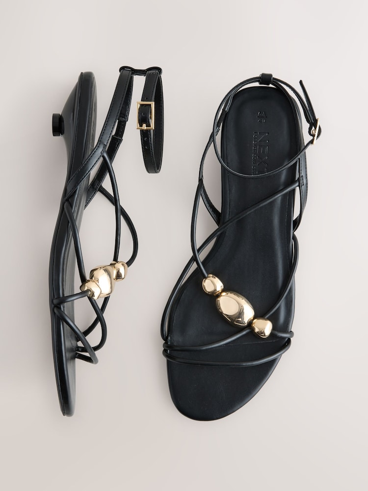 Black Forever Comfort® Strappy Hardware Sandals - Image 1 of 5