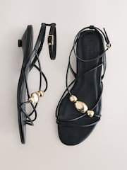 Black Forever Comfort® Strappy Hardware Sandals - Image 8 of 10
