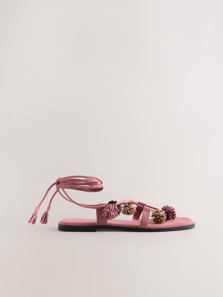 Pink Suede Forever Comfort® Pom Pom Sandals - Image 2 of 5