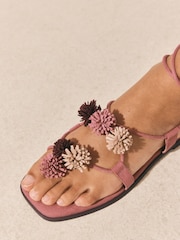 Pink Suede Forever Comfort® Pom Pom Sandals - Image 6 of 11