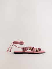 Pink Suede Forever Comfort® Pom Pom Sandals - Image 8 of 11
