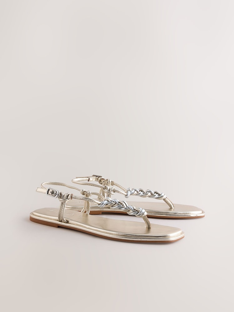 Metallic Standard/Wide Fit Forever Comfort® Weave Toe Thong Sandals - Image 2 of 5 Metallic Standard/Wide Fit Forever Comfort® Weave Toe Thong Sandals - Image 2 of 5