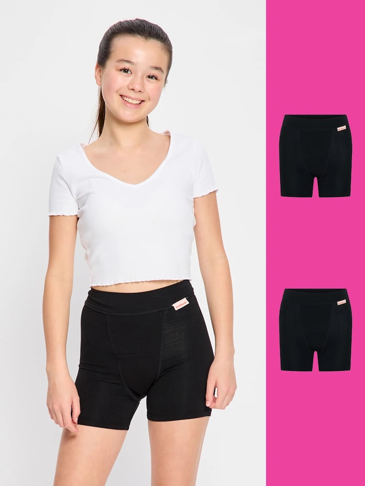 ModiBodi Black Teen Period Pants Sleep Short 2 Pack - Image 1 of 8 ModiBodi Black Teen Period Pants Sleep Short 2 Pack - Image 1 of 8