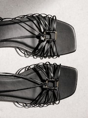 Black N. Premium Leather Square Toe Hardware Ankle Wrap Sandals - Image 10 of 12