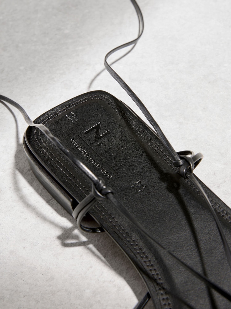 Black N. Premium Leather Square Toe Hardware Ankle Wrap Sandals - Image 12 of 12