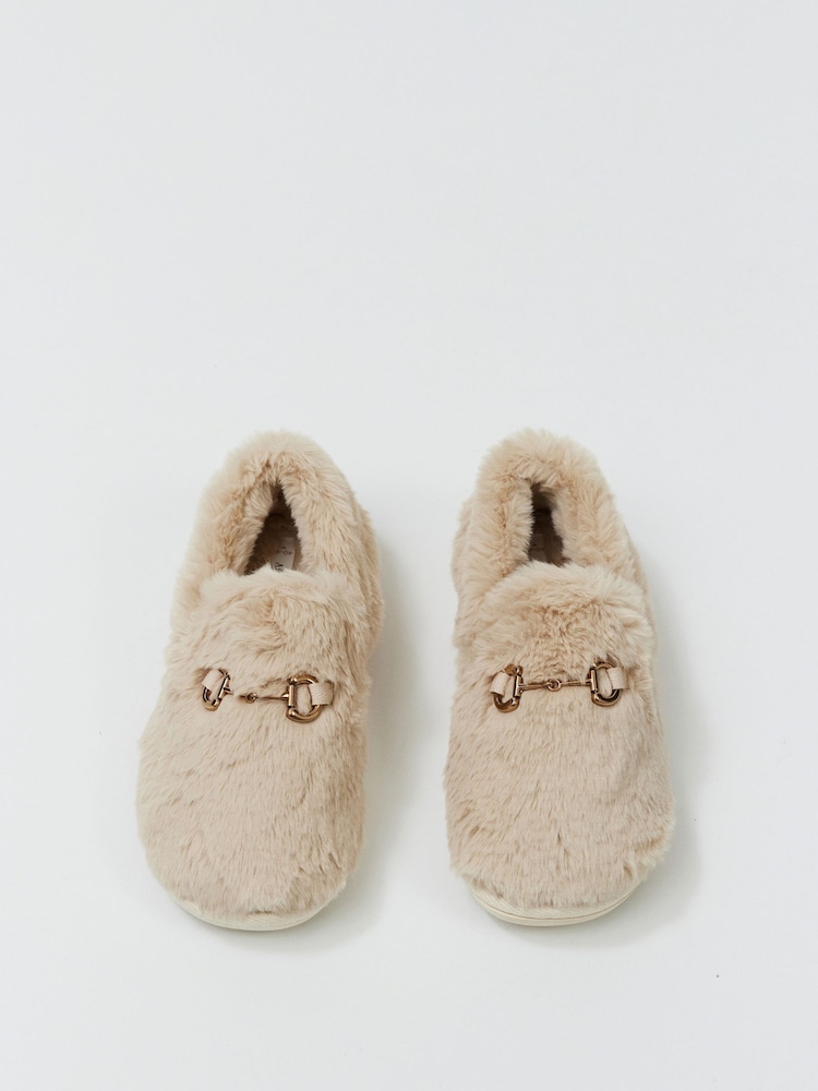 Aruelle Cream Serene Extra Soft Fluffy Polyester Fabric Slippers With a Decorative Detail In Gold-tone - Image 4 of 4