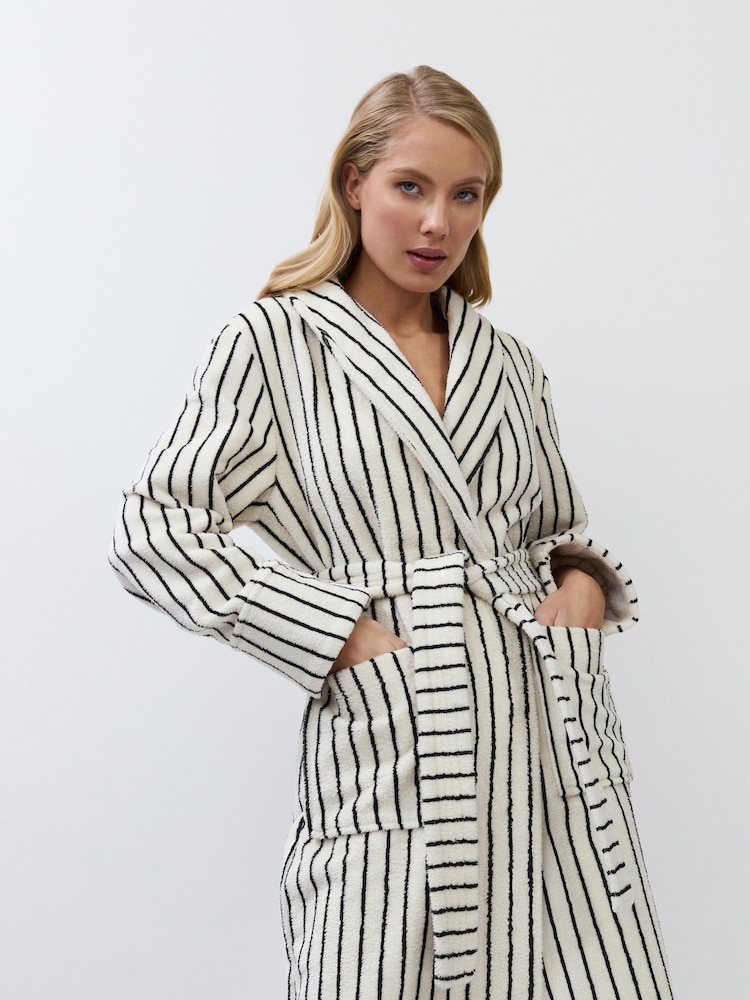 Aruelle Aruelle Lana Luxury Long Black And Cream Pinstripe Robe - Image 1 of 6 Aruelle Aruelle Lana Luxury Long Black And Cream Pinstripe Robe - Image 1 of 6