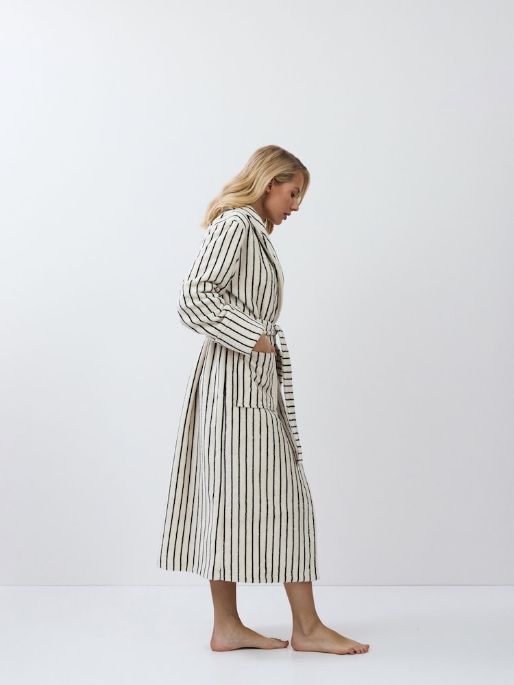 Aruelle Aruelle Lana Luxury Long Black And Cream Pinstripe Robe - Image 2 of 6 Aruelle Aruelle Lana Luxury Long Black And Cream Pinstripe Robe - Image 2 of 6