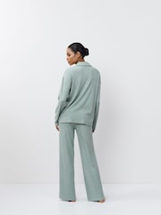 Aruelle Green Saige Ribbed Collared Soft Loungewear Set With Button Neck Detail. - Image 3 of 6