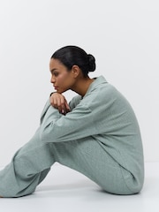 Aruelle Green Saige Ribbed Collared Soft Loungewear Set With Button Neck Detail. - Image 4 of 6