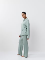 Aruelle Green Saige Ribbed Collared Soft Loungewear Set With Button Neck Detail. - Image 5 of 6