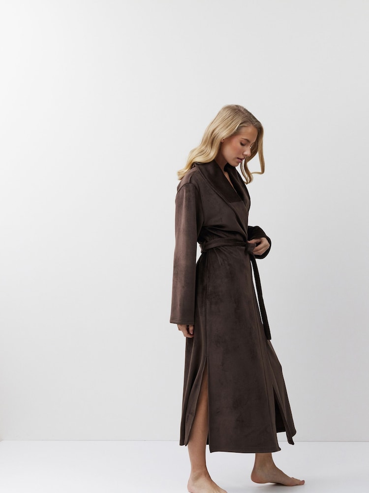 dressing gown brown Chocolate Satin Maxi Robe  Luxe Silky Kimono XL / Brown