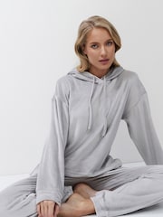 Aruelle Geneva Soft Grey Hooded Loungewear Set In Velvet Smooth Stretchy Fabric - Image 1 of 5