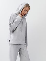 Aruelle Geneva Soft Grey Hooded Loungewear Set In Velvet Smooth Stretchy Fabric - Image 2 of 5