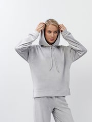 Aruelle Geneva Soft Grey Hooded Loungewear Set In Velvet Smooth Stretchy Fabric - Image 3 of 5