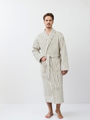 Aruelle Cream Liam Luxury Pin Striped Bath Robe With Shawl Collar - Image 2 of 5