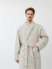 Aruelle Cream Liam Luxury Pin Striped Bath Robe With Shawl Collar - Image 4 of 5
